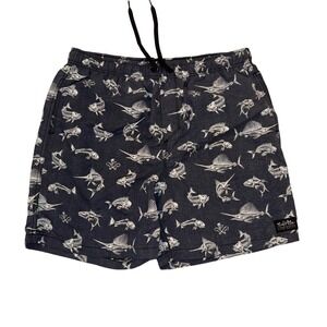 Salt Life Mens Size Large Swim Trunks Shorts Fish‎ Bone Pattern Blue
